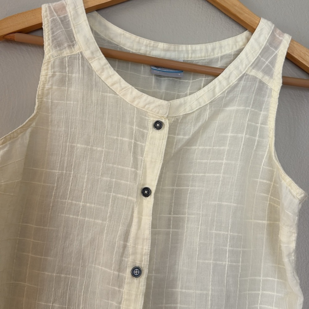 Columbia Light yellow grid design Sleeveless Blouse small - Picture 2 of 5